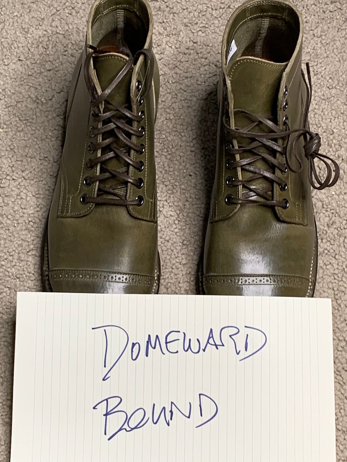 Photo by madeofbirds on October 1, 2023 of the Viberg Service Boot BCT in Maryam Salvia Horsebutt.