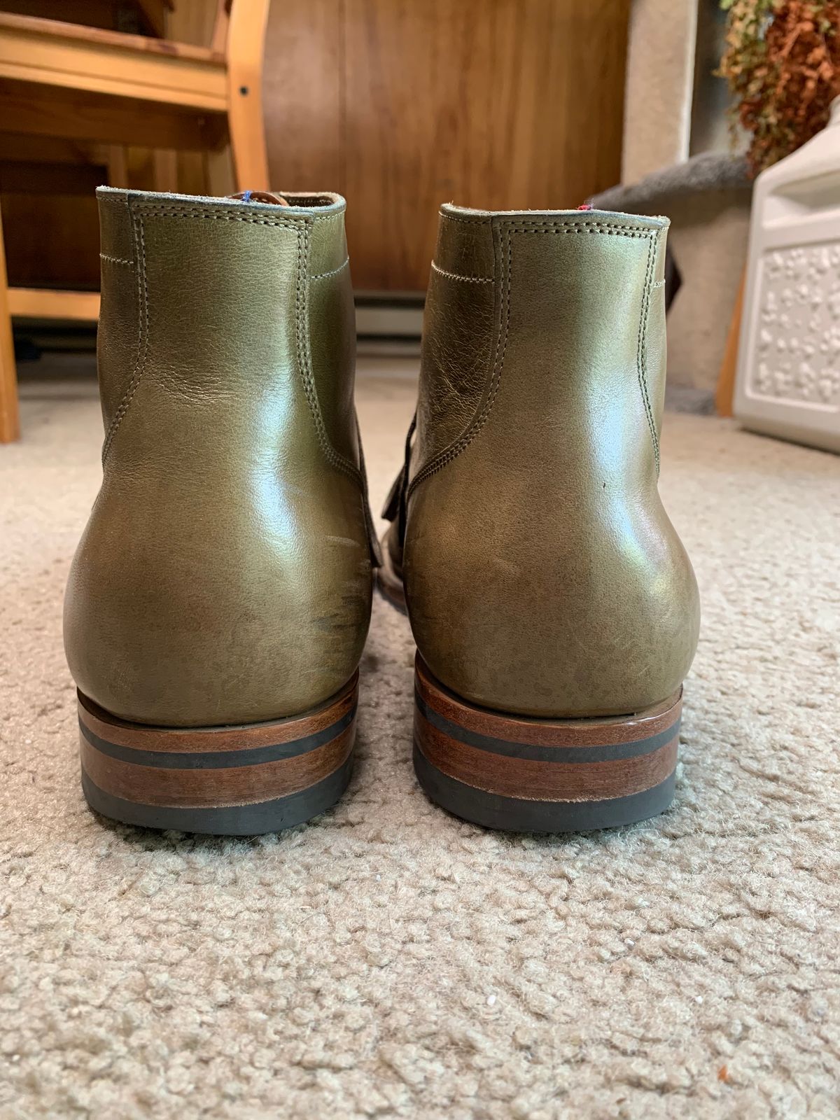 Photo by madeofbirds on November 4, 2023 of the Viberg Service Boot BCT in Maryam Salvia Horsebutt.