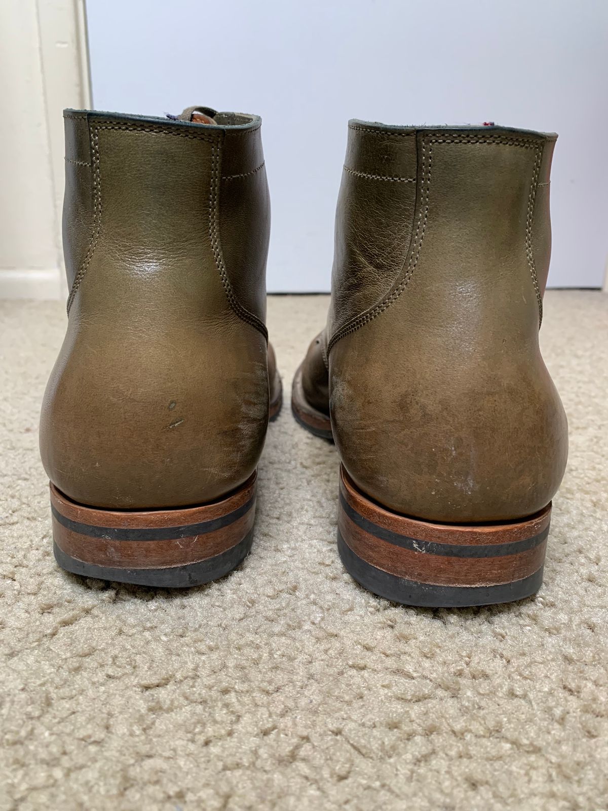 Photo by madeofbirds on December 5, 2023 of the Viberg Service Boot BCT in Maryam Salvia Horsebutt.