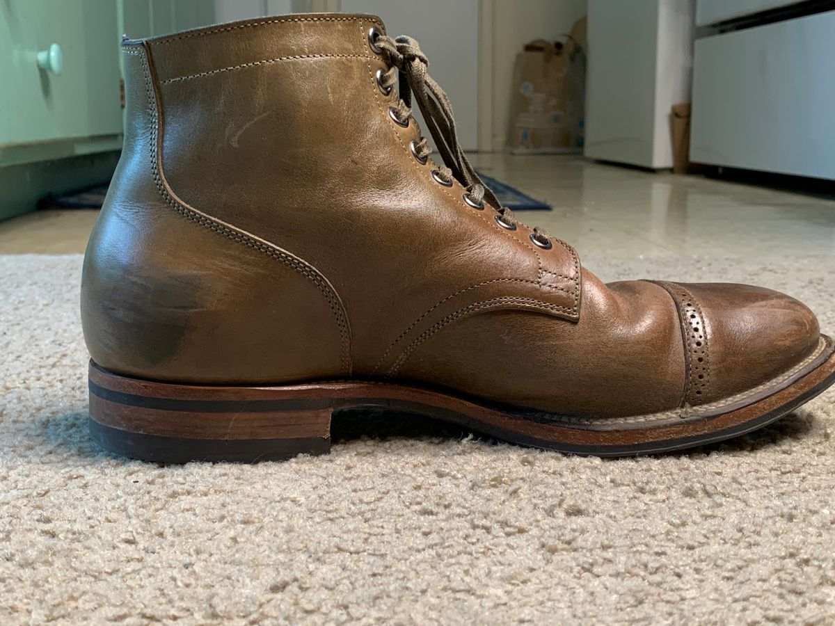 Photo by madeofbirds on January 2, 2024 of the Viberg Service Boot BCT in Maryam Salvia Horsebutt.