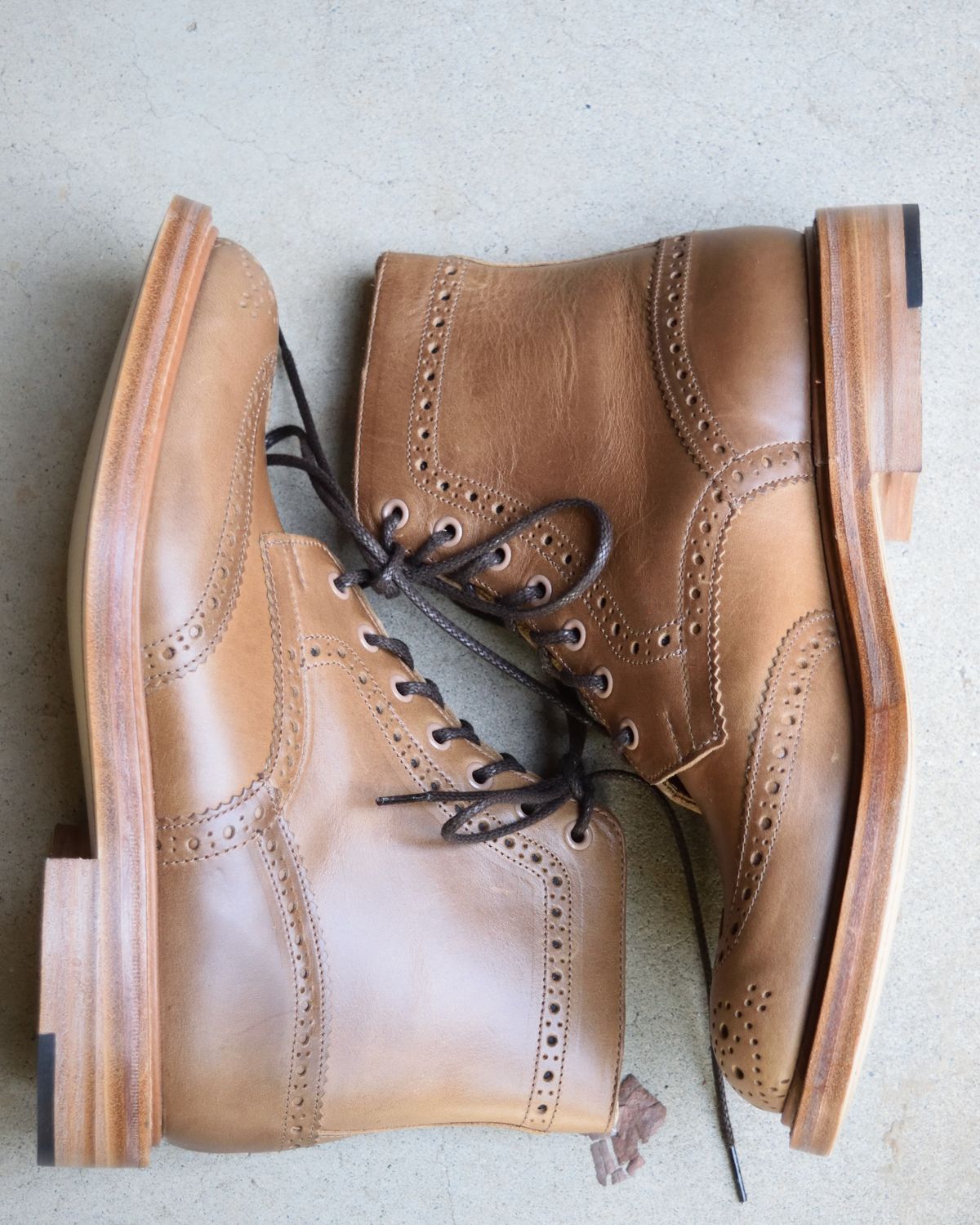 Photo by madeofbirds on October 8, 2024 of the Tricker's Stow Country Boot in Horween Natural Chromexcel.
