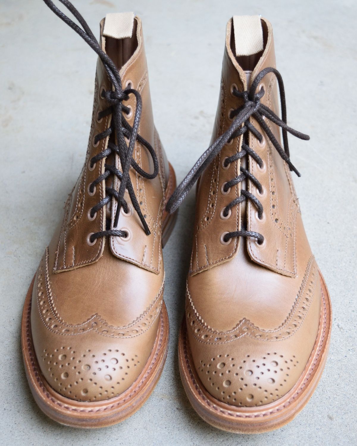 Photo by madeofbirds on October 8, 2024 of the Tricker's Stow Country Boot in Horween Natural Chromexcel.