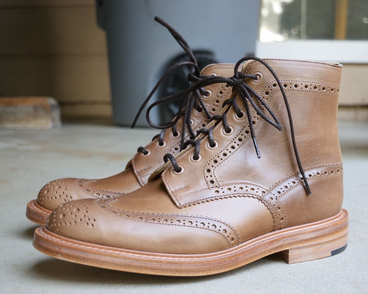 Photo by madeofbirds on October 8, 2024 of the Tricker's Stow Country Boot in Horween Natural Chromexcel.