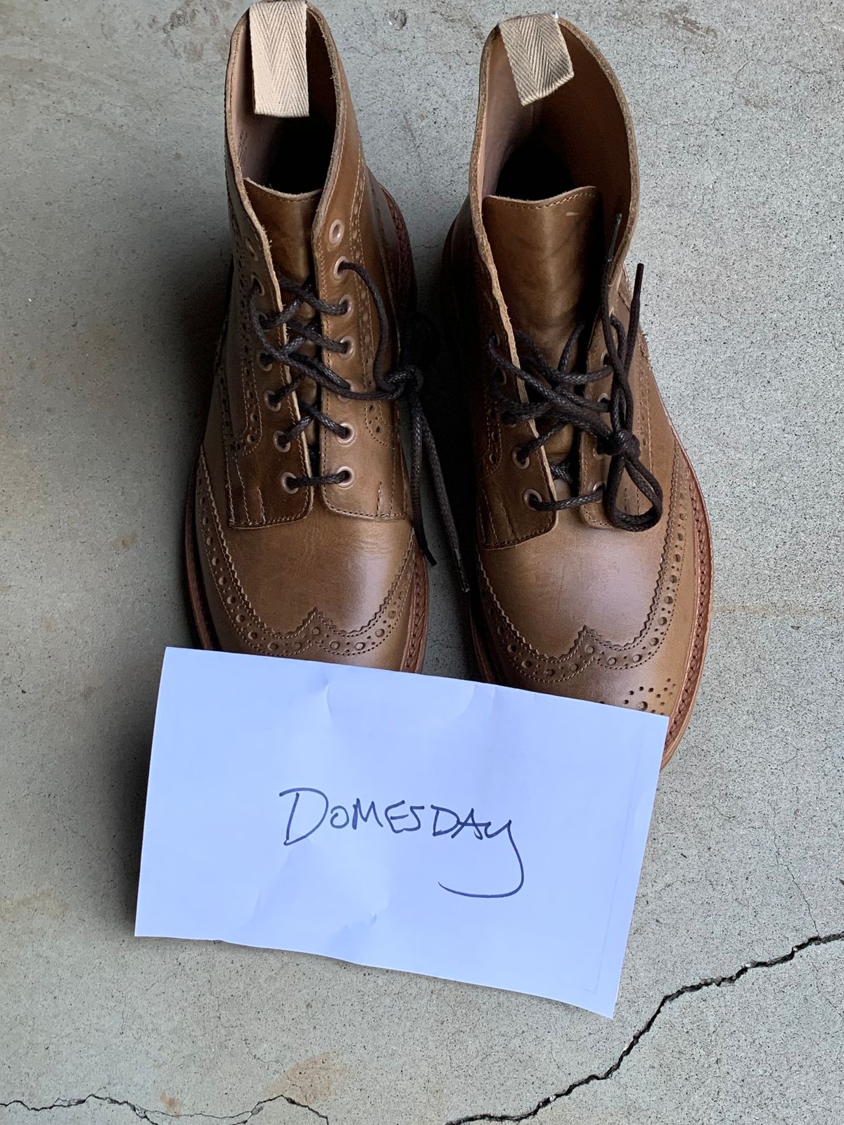 Photo by madeofbirds on October 8, 2024 of the Tricker's Stow Country Boot in Horween Natural Chromexcel.