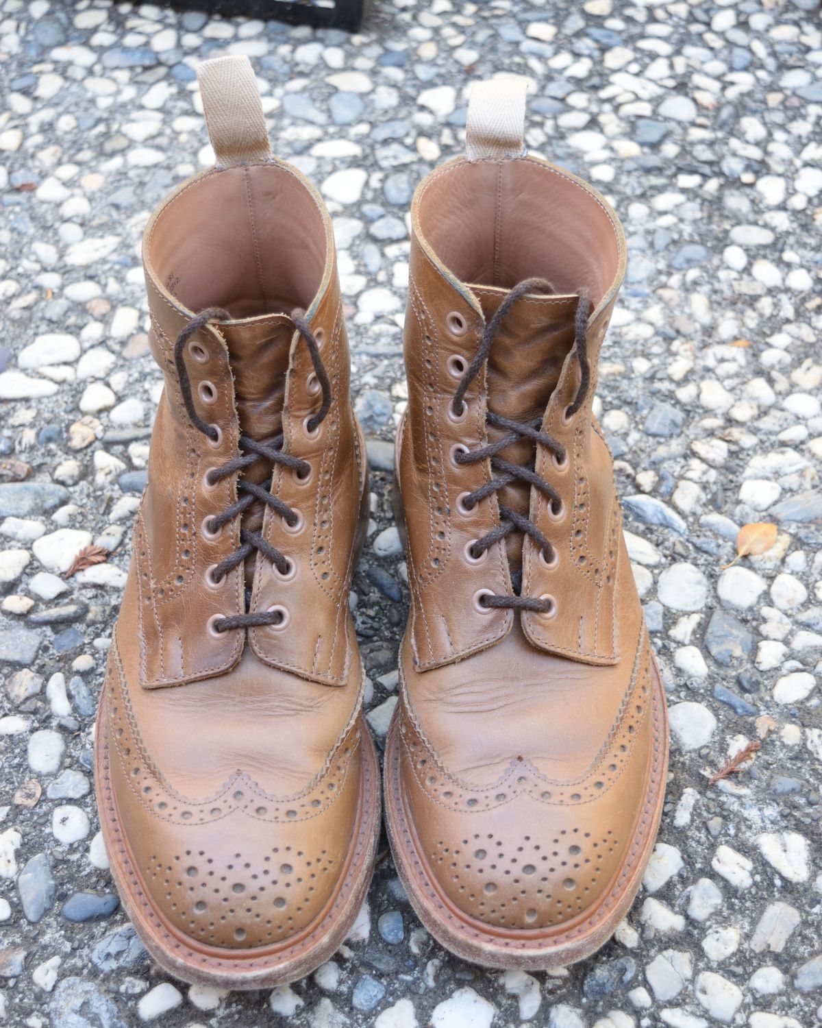 Photo by madeofbirds on November 3, 2024 of the Tricker's Stow Country Boot in Horween Natural Chromexcel.