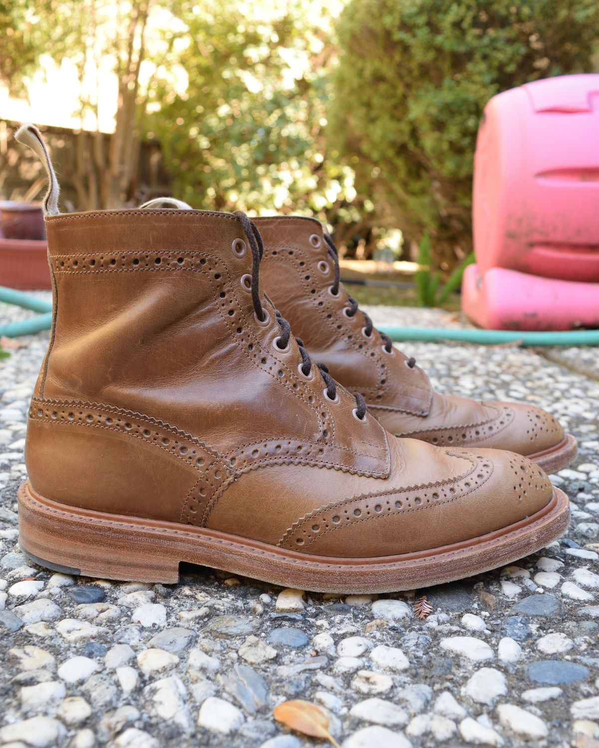 Photo by madeofbirds on November 3, 2024 of the Tricker's Stow Country Boot in Horween Natural Chromexcel.