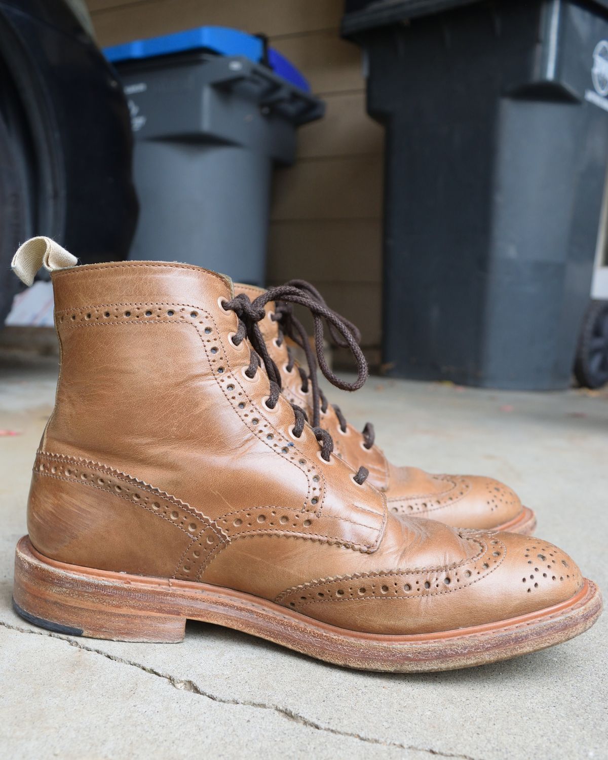Photo by madeofbirds on December 5, 2024 of the Tricker's Stow Country Boot in Horween Natural Chromexcel.