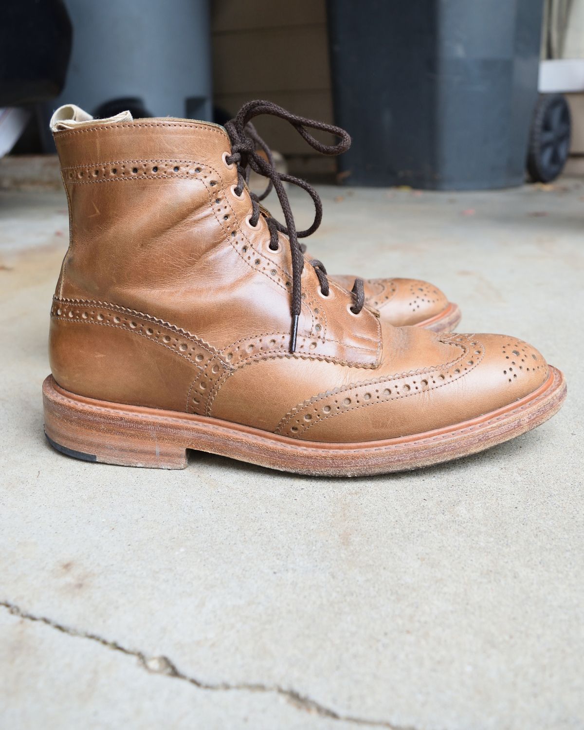 Photo by madeofbirds on December 5, 2024 of the Tricker's Stow Country Boot in Horween Natural Chromexcel.