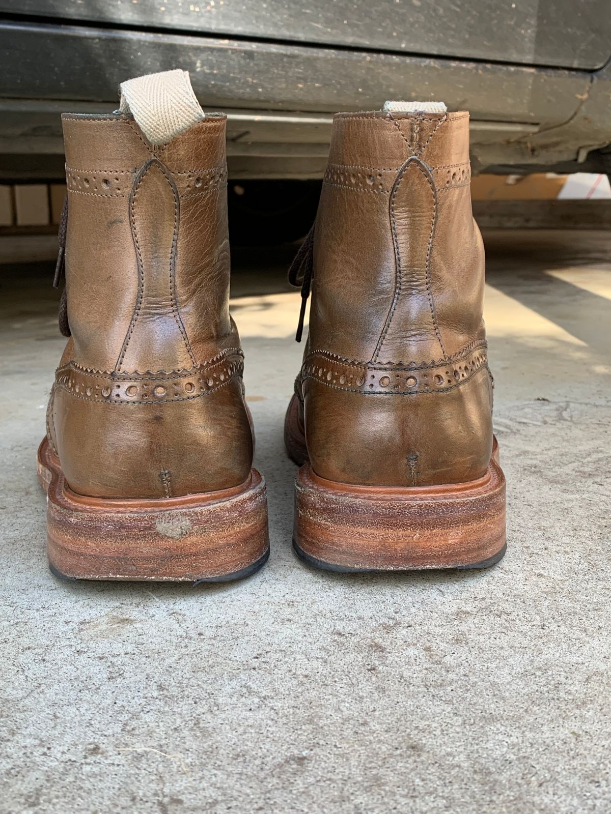 Photo by madeofbirds on January 5, 2025 of the Tricker's Stow Country Boot in Horween Natural Chromexcel.