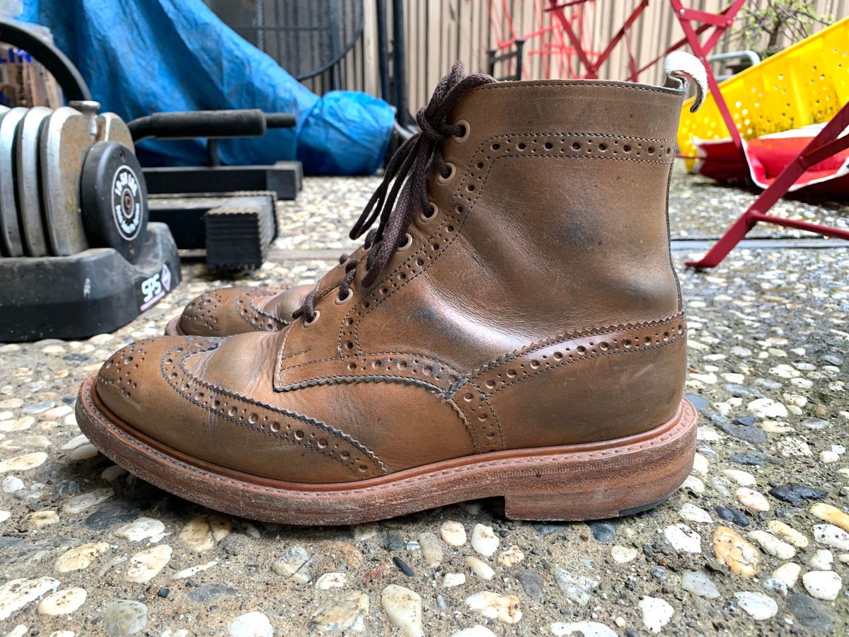 Photo by madeofbirds on February 1, 2025 of the Tricker's Stow Country Boot in Horween Natural Chromexcel.