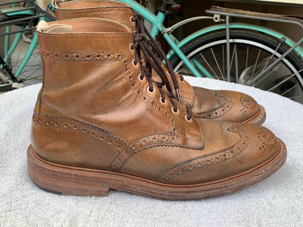 Photo by madeofbirds on March 2, 2025 of the Tricker's Stow Country Boot in Horween Natural Chromexcel.
