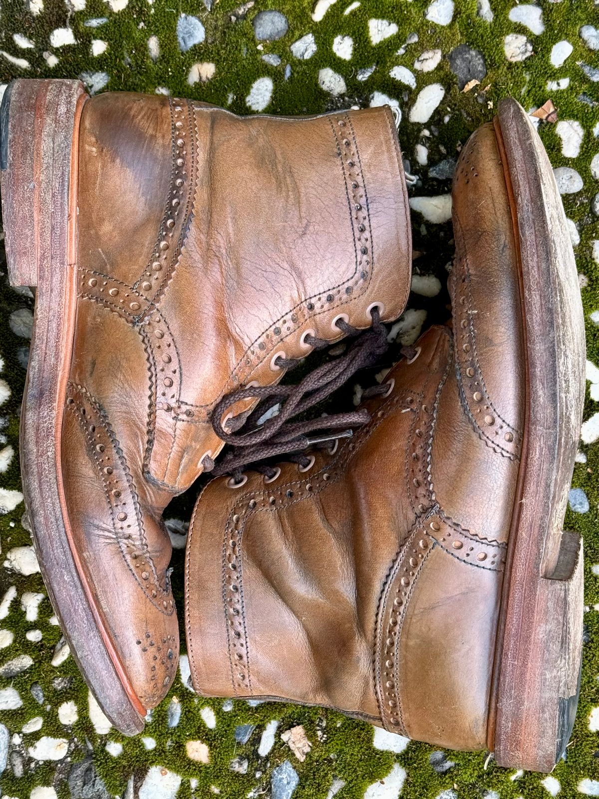 Photo by madeofbirds on March 31, 2025 of the Tricker's Stow Country Boot in Horween Natural Chromexcel.