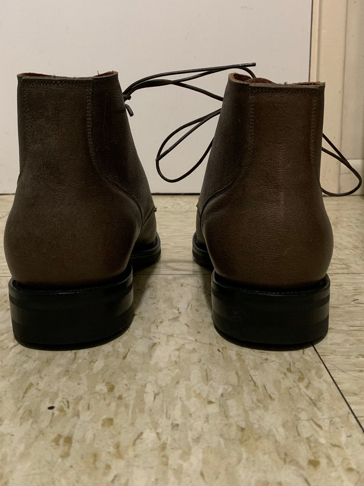 Photo by madeofbirds on October 1, 2022 of the Viberg Service Boot in Maryam Brown Washed Camel.