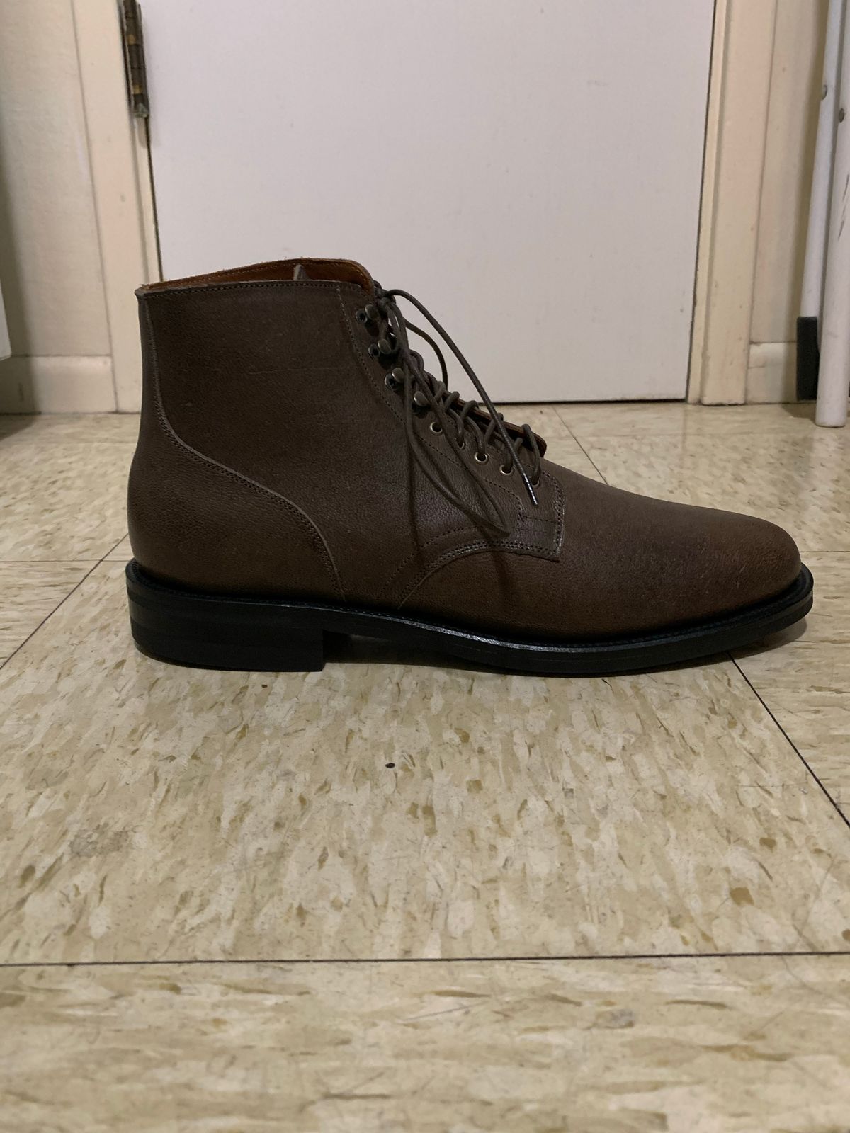 Photo by madeofbirds on October 1, 2022 of the Viberg Service Boot in Maryam Brown Washed Camel.