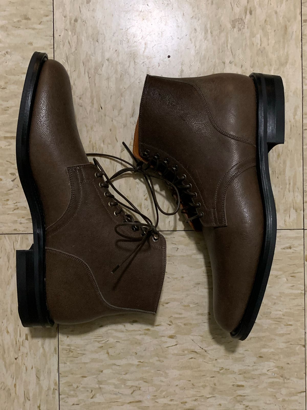 Photo by madeofbirds on October 1, 2022 of the Viberg Service Boot in Maryam Brown Washed Camel.