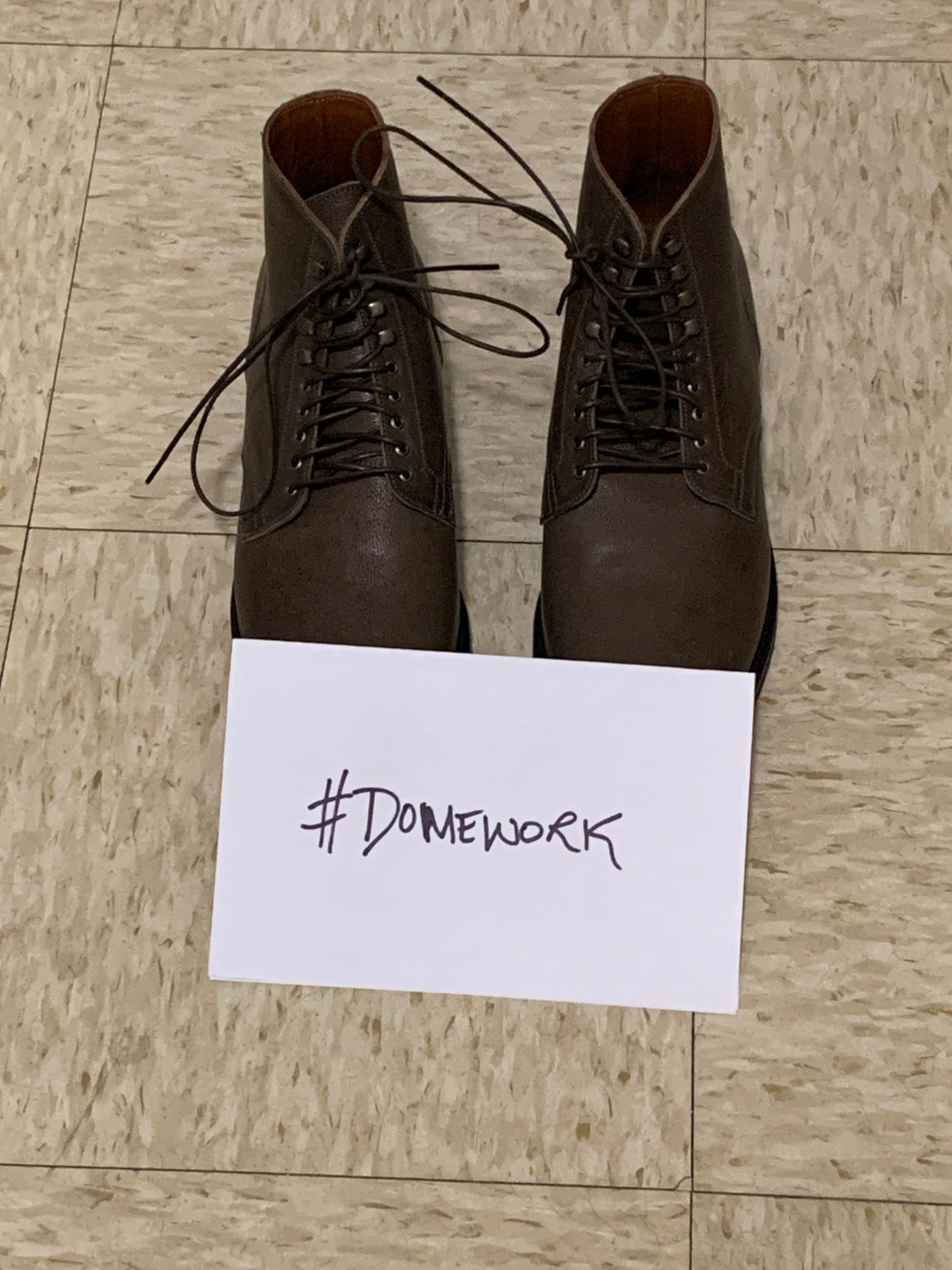 Photo by madeofbirds on October 1, 2022 of the Viberg Service Boot in Maryam Brown Washed Camel.