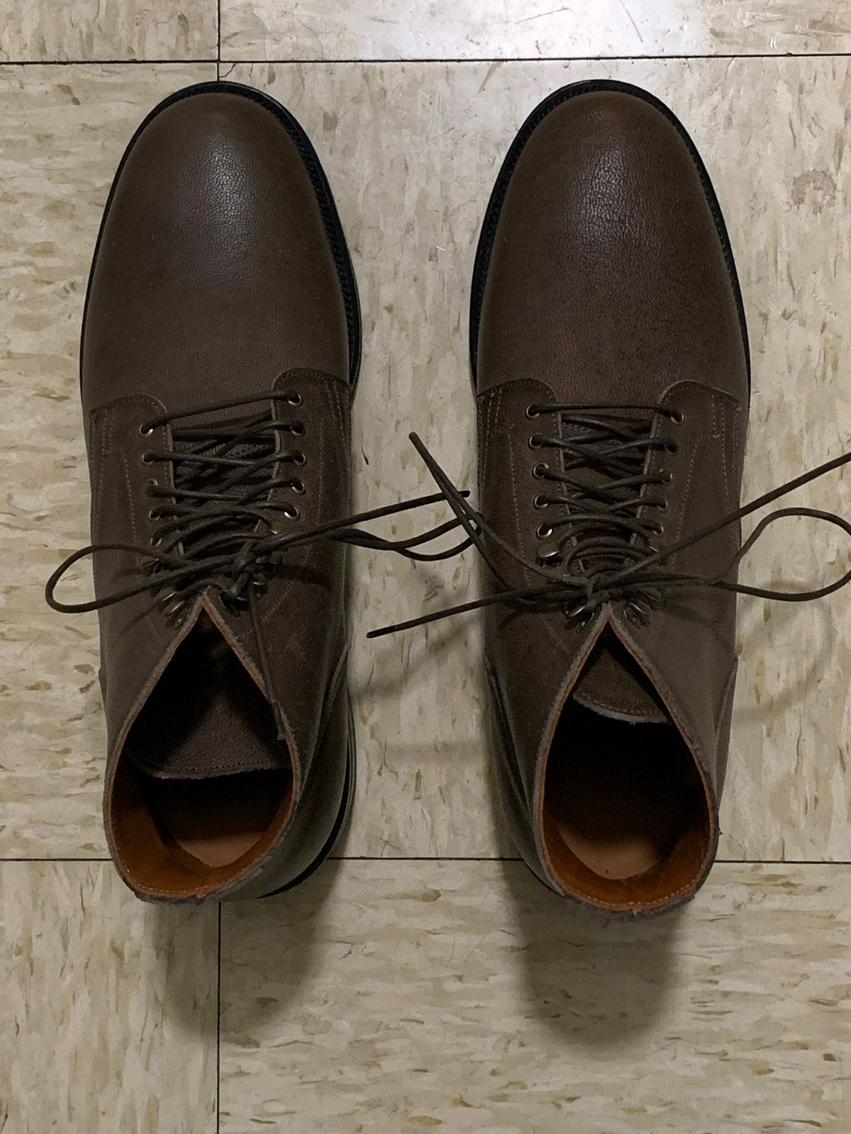 Photo by madeofbirds on October 1, 2022 of the Viberg Service Boot in Maryam Brown Washed Camel.