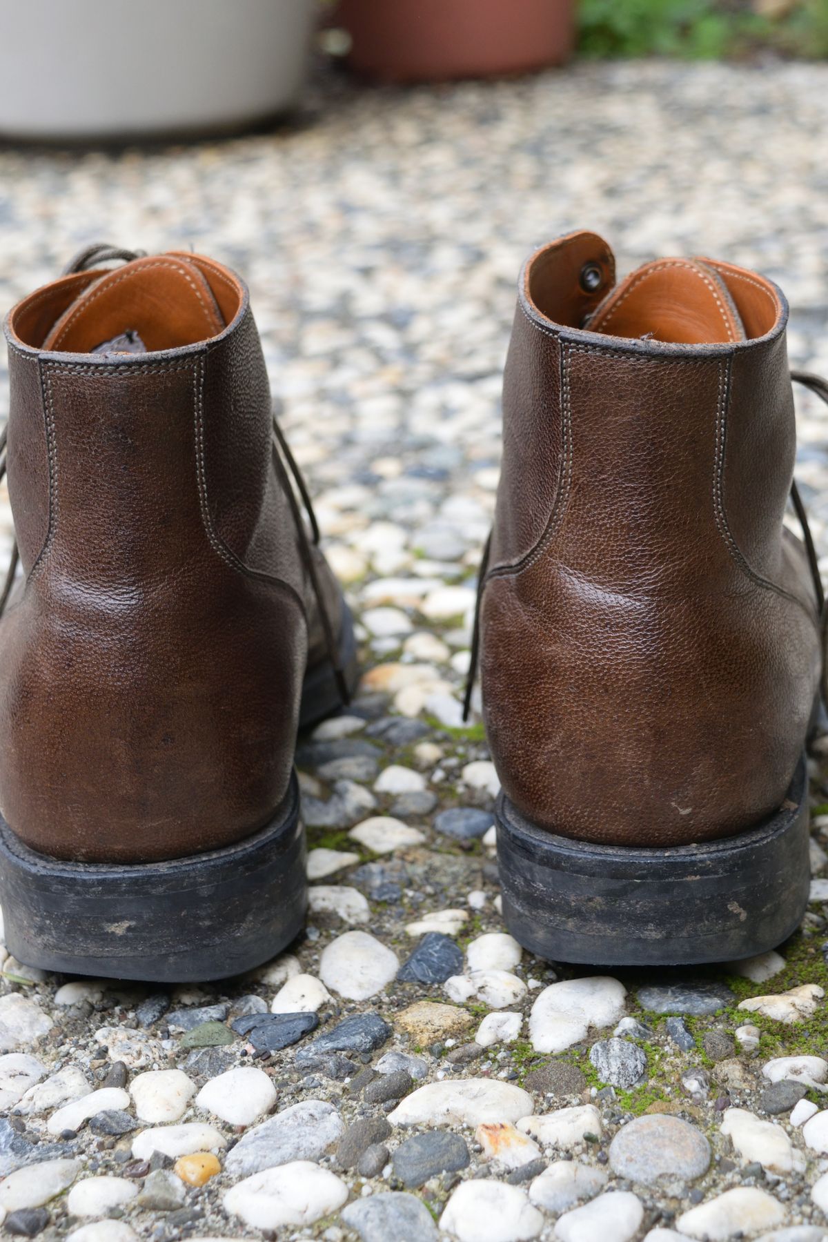 Photo by madeofbirds on February 4, 2023 of the Viberg Service Boot in Maryam Brown Washed Camel.