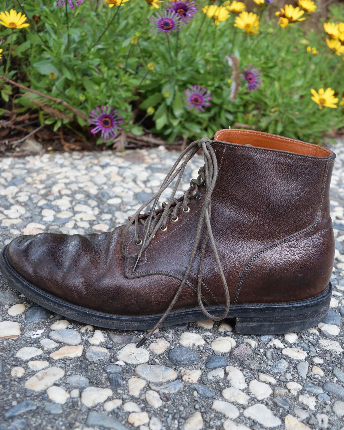 Photo by madeofbirds on April 2, 2023 of the Viberg Service Boot in Maryam Brown Washed Camel.