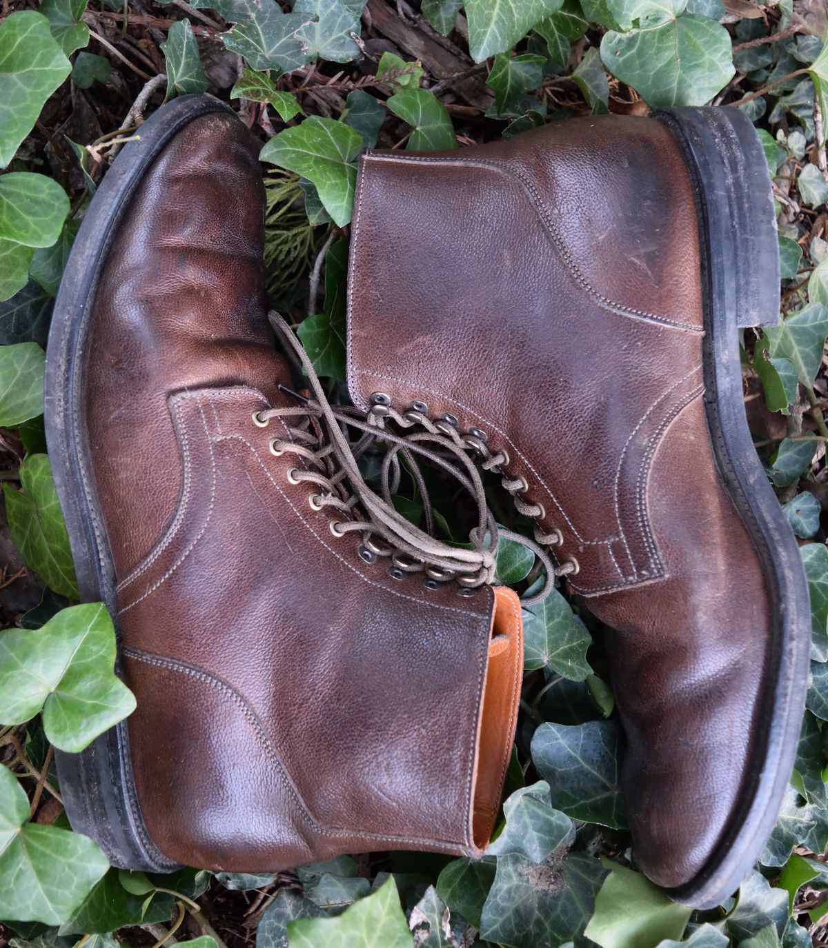 Photo by madeofbirds on April 2, 2023 of the Viberg Service Boot in Maryam Brown Washed Camel.