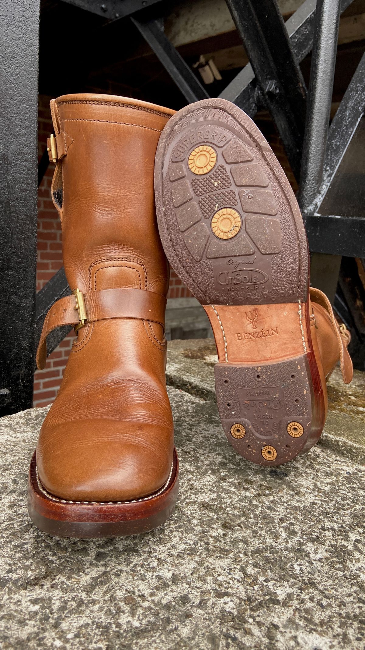 Photo by akindatallboy on April 4, 2023 of the Benzein The Keeper 'Type 2' Engineer Boot in Horween Natural Chromexcel.
