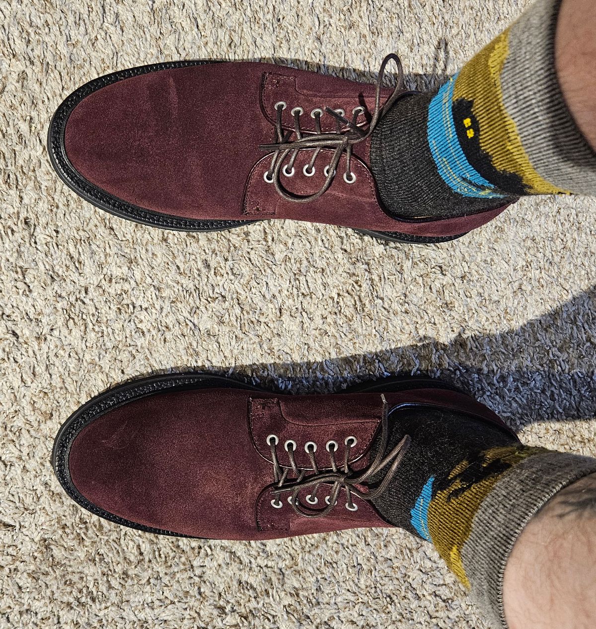 Photo by DarthCalamitus on April 26, 2025 of the Grant Stone Plain Toe Blucher in CF Stead Berry Repello Calf Suede.