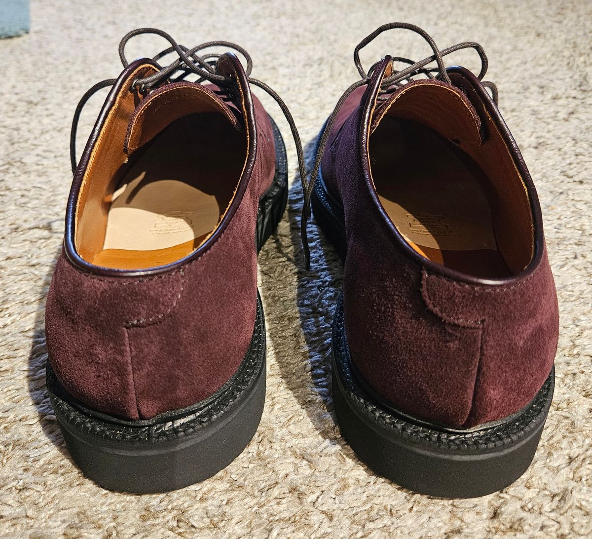 Photo by DarthCalamitus on April 26, 2025 of the Grant Stone Plain Toe Blucher in CF Stead Berry Repello Calf Suede.
