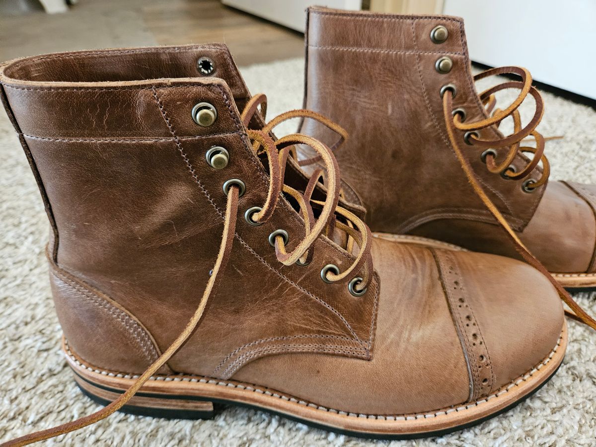 Photo by DarthCalamitus on September 20, 2023 of the Oak Street Bootmakers Trench Boot in Horween Natural Chromexcel.