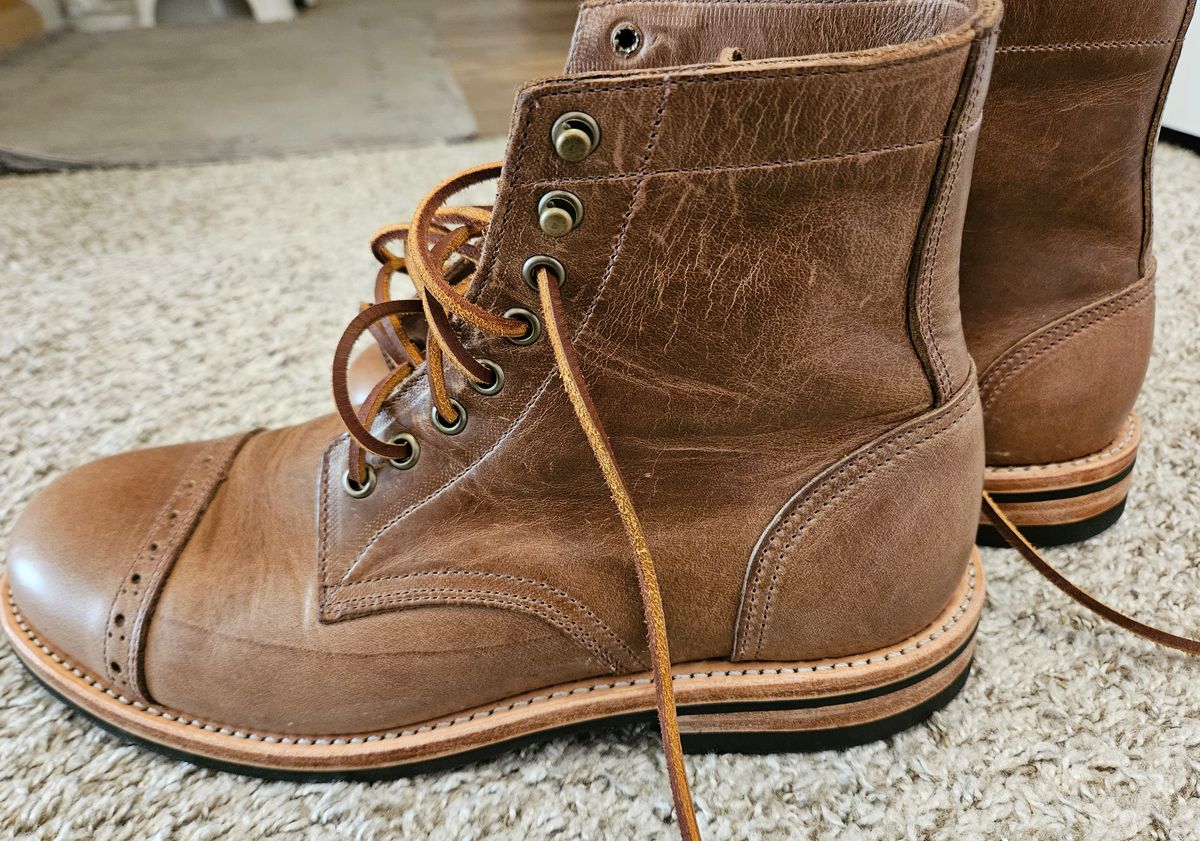 Photo by DarthCalamitus on September 20, 2023 of the Oak Street Bootmakers Trench Boot in Horween Natural Chromexcel.