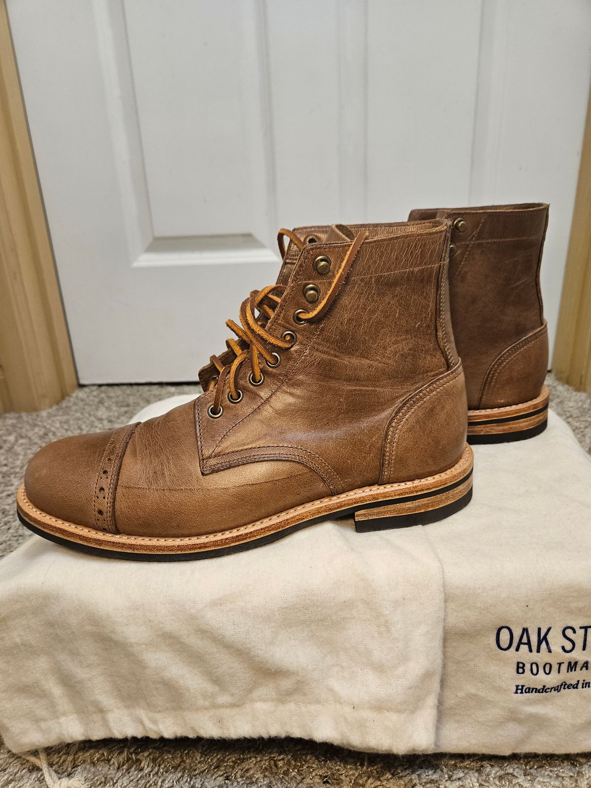 Photo by DarthCalamitus on October 1, 2023 of the Oak Street Bootmakers Trench Boot in Horween Natural Chromexcel.