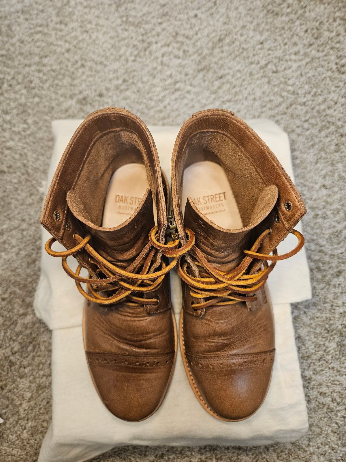 Photo by DarthCalamitus on October 1, 2023 of the Oak Street Bootmakers Trench Boot in Horween Natural Chromexcel.