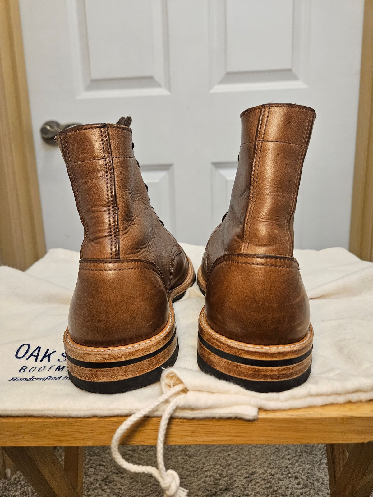 Photo by DarthCalamitus on December 2, 2023 of the Oak Street Bootmakers Trench Boot in Horween Natural Chromexcel.