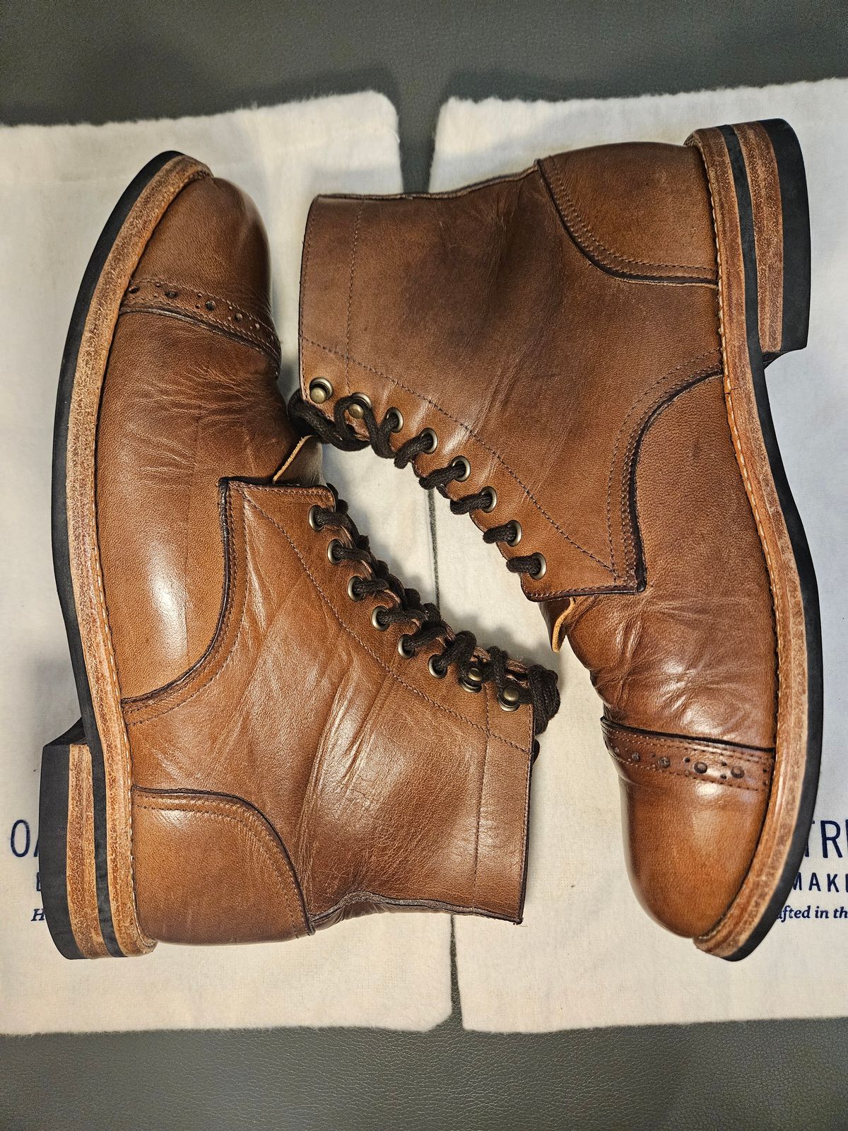 Photo by DarthCalamitus on February 2, 2024 of the Oak Street Bootmakers Trench Boot in Horween Natural Chromexcel.