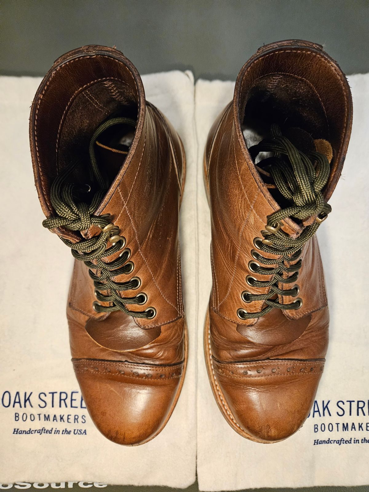 Photo by DarthCalamitus on April 5, 2024 of the Oak Street Bootmakers Trench Boot in Horween Natural Chromexcel.