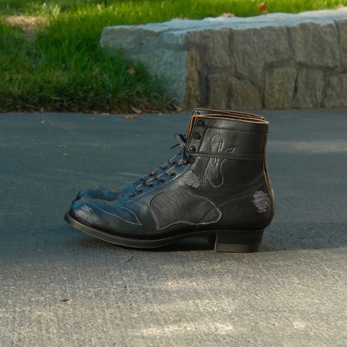 Photo by fr on October 4, 2025 of the Clinch Milne Boots in DITWOL Patchwork Deerskin.