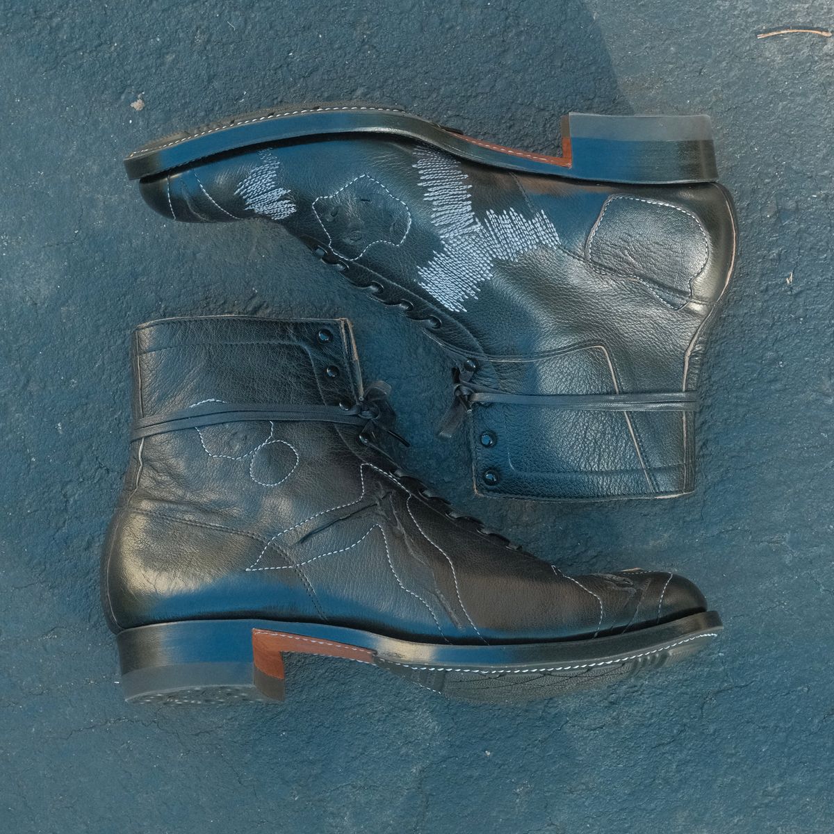 Photo by fr on October 4, 2025 of the Clinch Milne Boots in DITWOL Patchwork Deerskin.