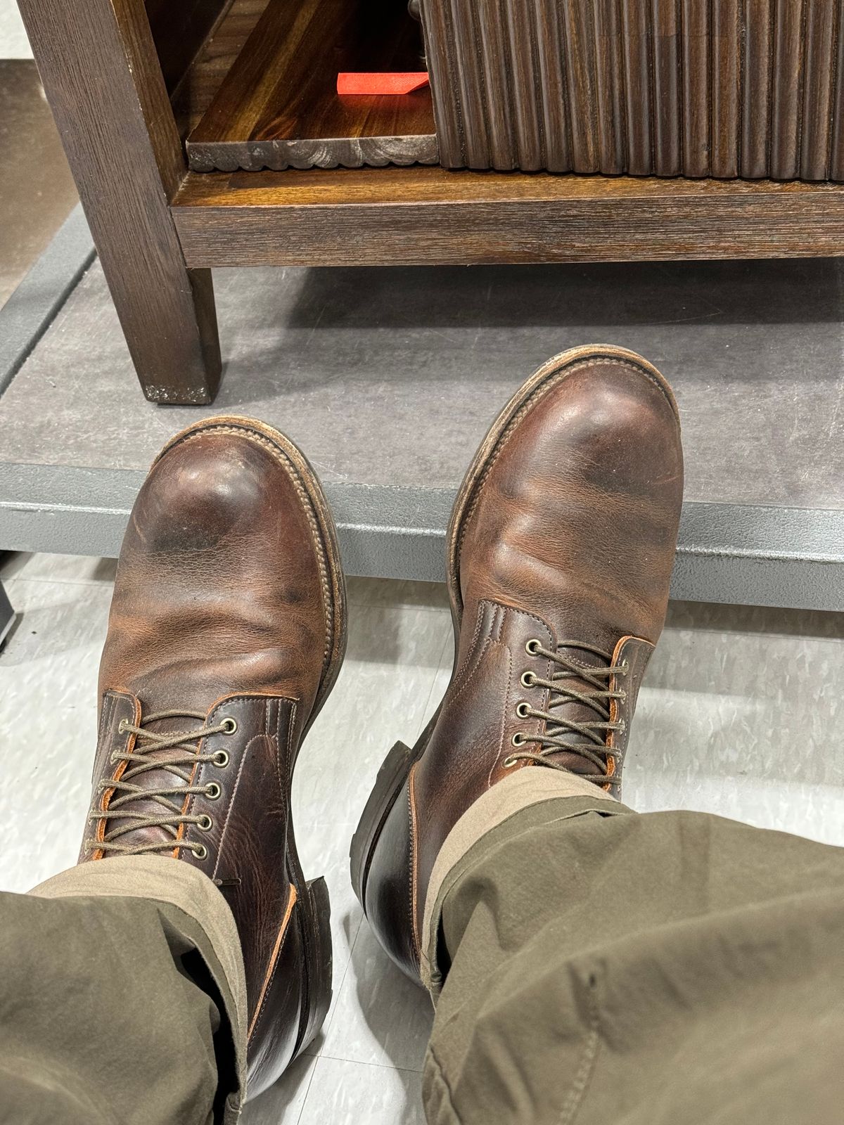 Photo by LewJay on December 23, 2023 of the Viberg Service Boot in C.F. Stead Whiskey Phoenix.