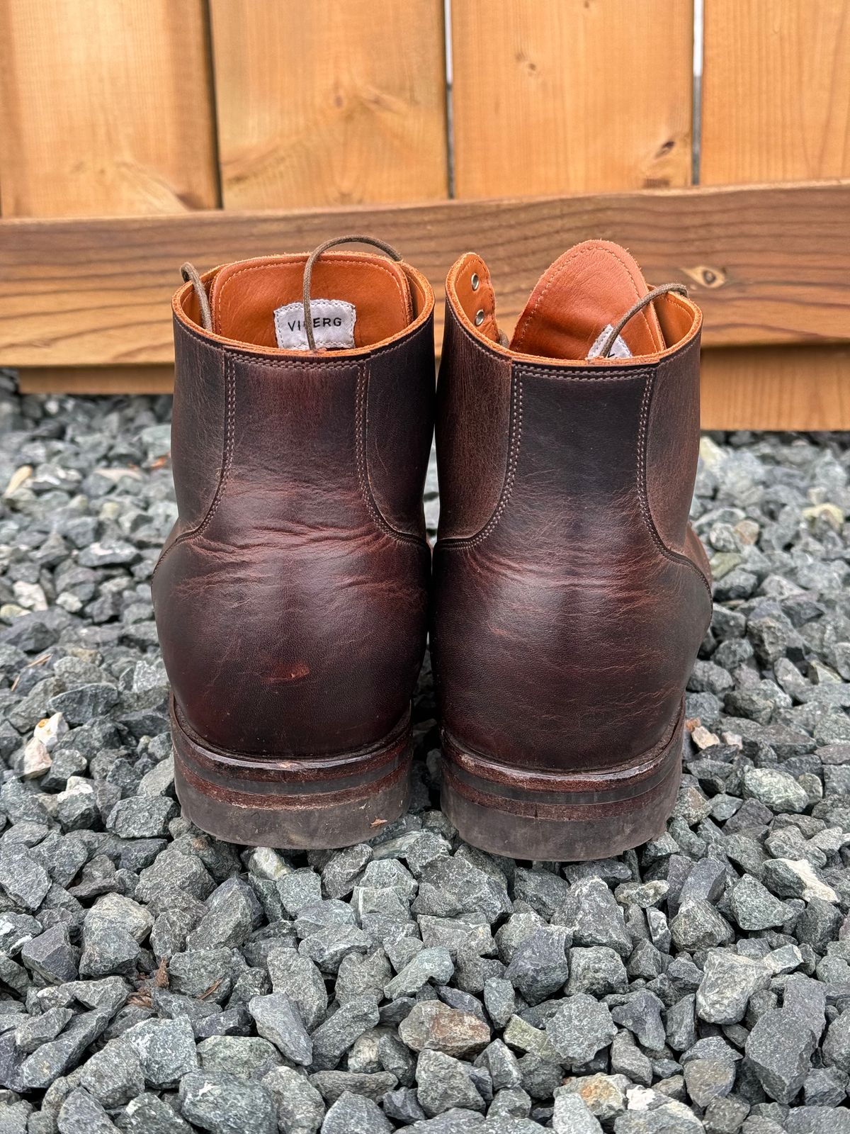 Photo by LewJay on January 1, 2024 of the Viberg Service Boot in C.F. Stead Whiskey Phoenix.
