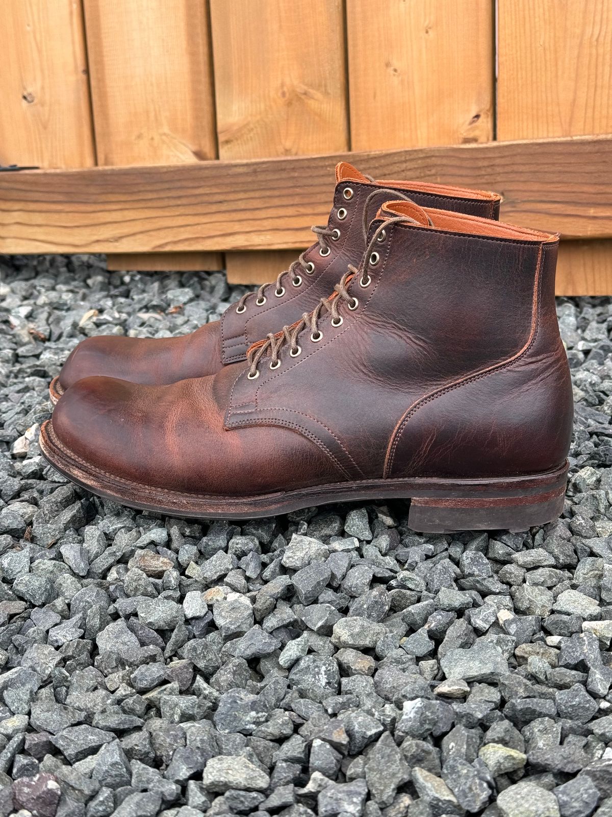 Photo by LewJay on January 1, 2024 of the Viberg Service Boot in C.F. Stead Whiskey Phoenix.