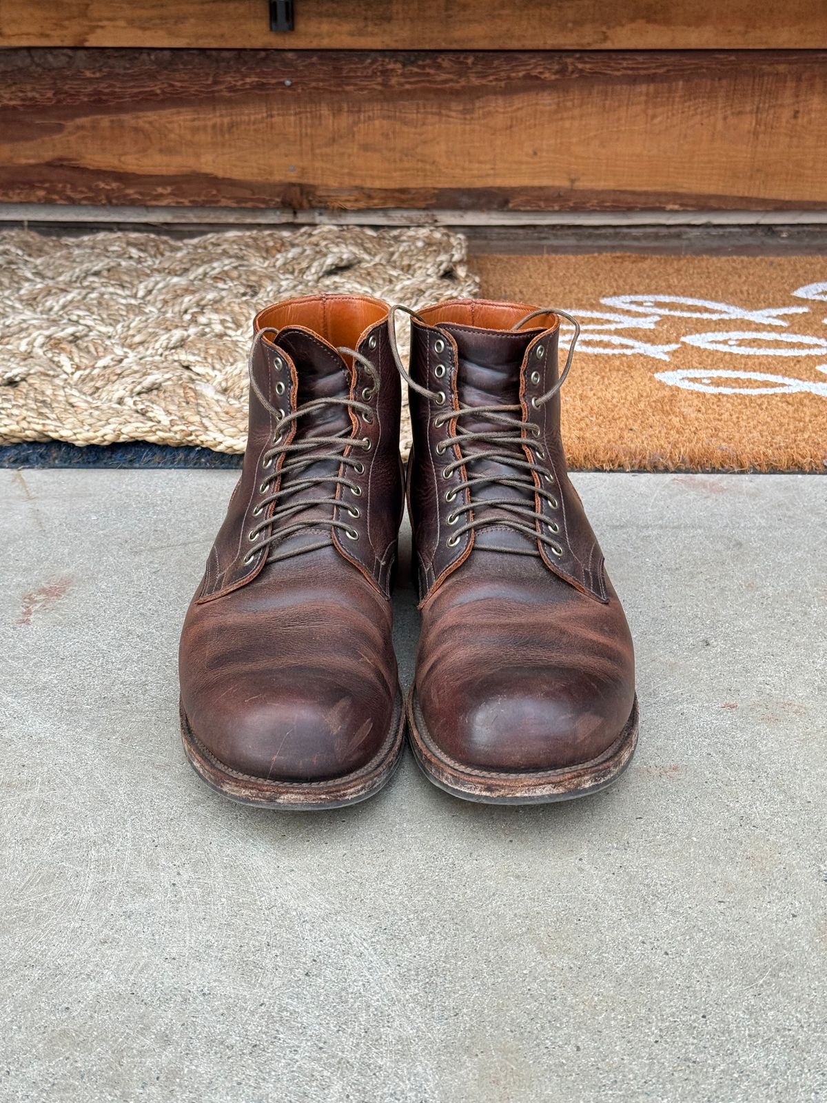 Photo by LewJay on February 1, 2024 of the Viberg Service Boot in C.F. Stead Whiskey Phoenix.