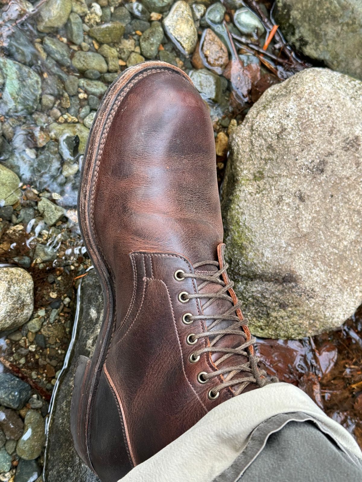 Photo by LewJay on February 17, 2024 of the Viberg Service Boot in C.F. Stead Whiskey Phoenix.