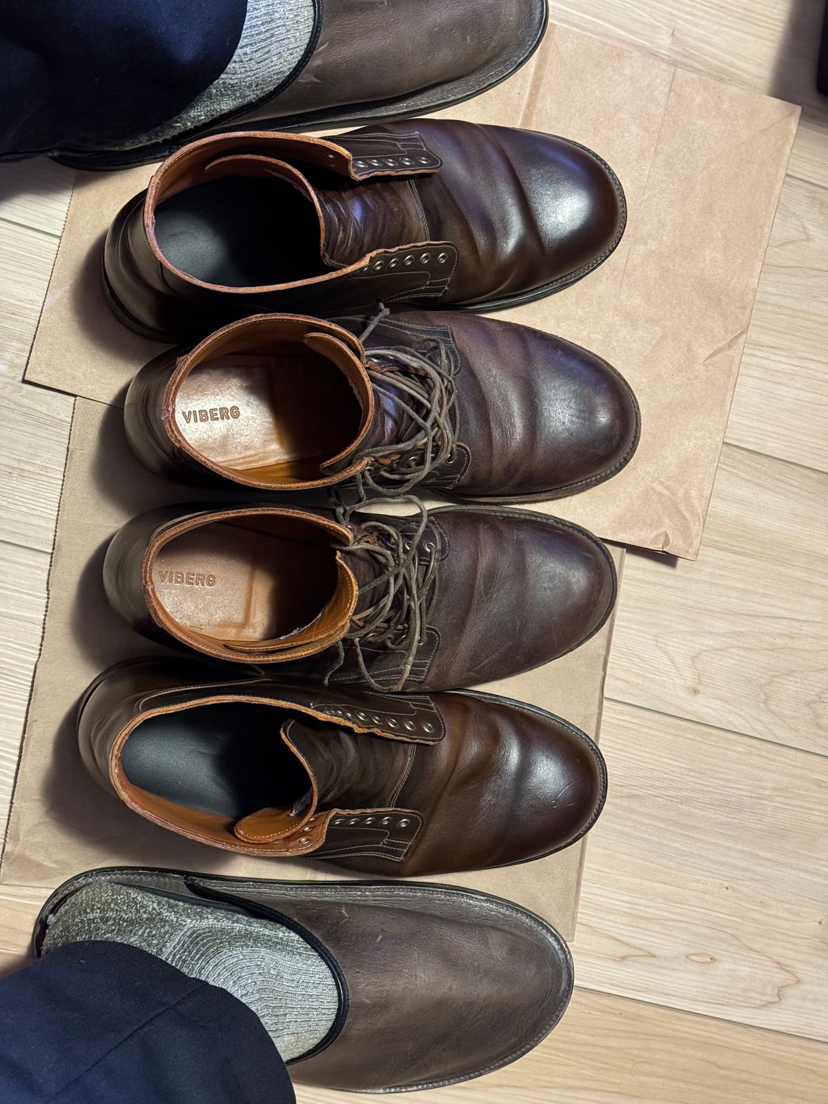 Photo by LewJay on March 16, 2024 of the Viberg Service Boot in C.F. Stead Whiskey Phoenix.