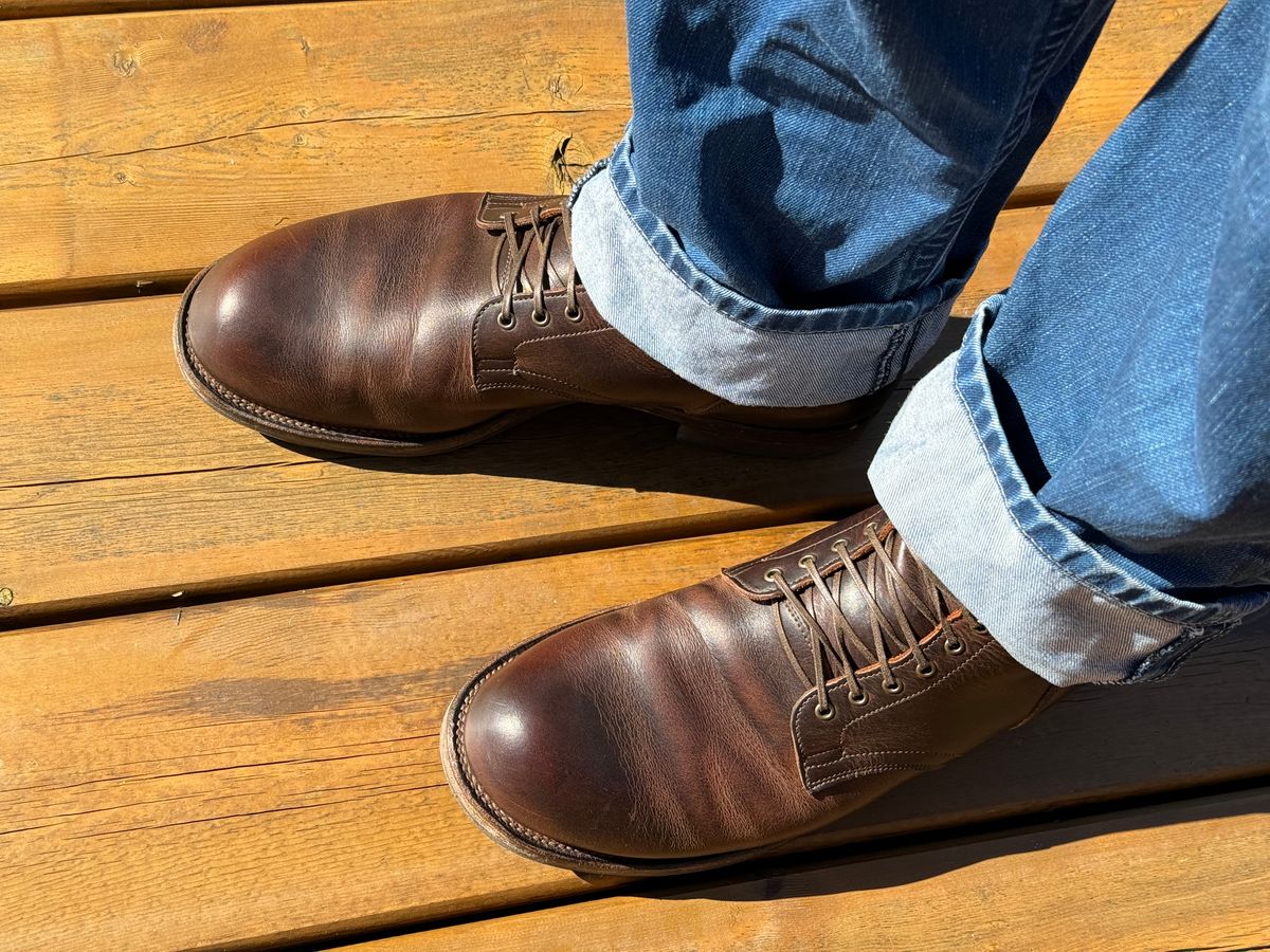 Photo by LewJay on April 1, 2024 of the Viberg Service Boot in C.F. Stead Whiskey Phoenix.