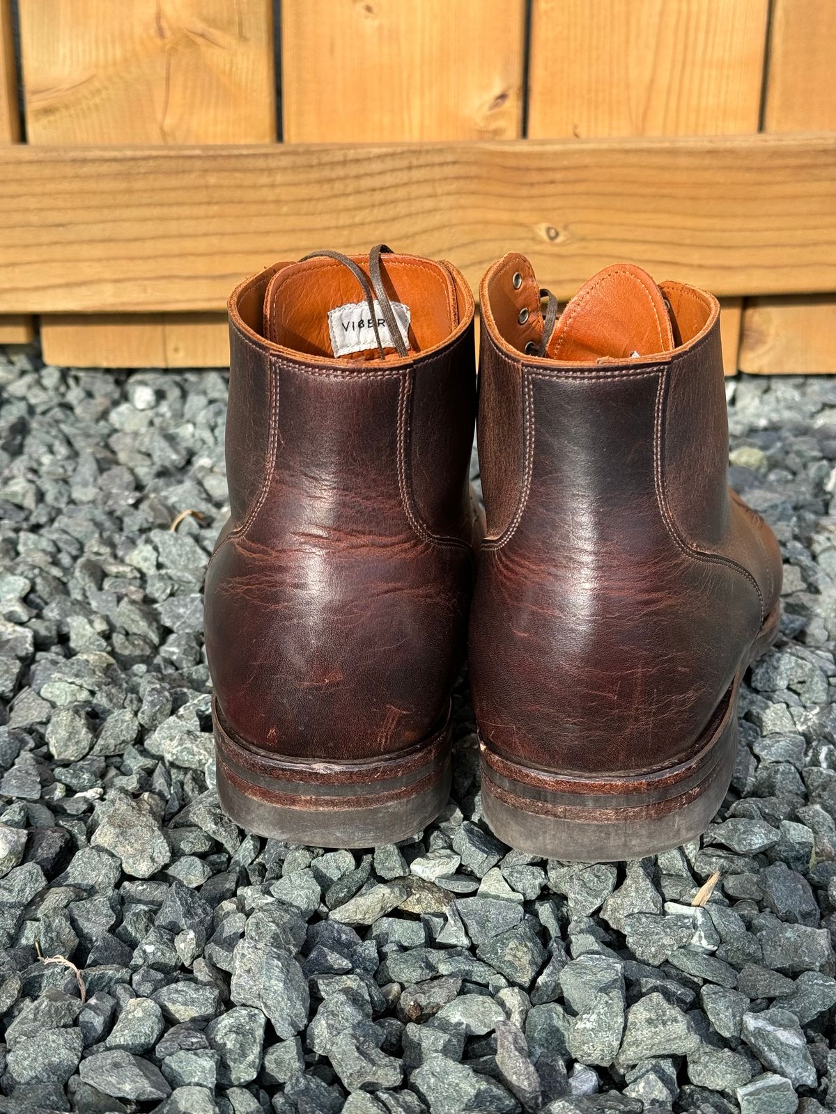 Photo by LewJay on April 1, 2024 of the Viberg Service Boot in C.F. Stead Whiskey Phoenix.
