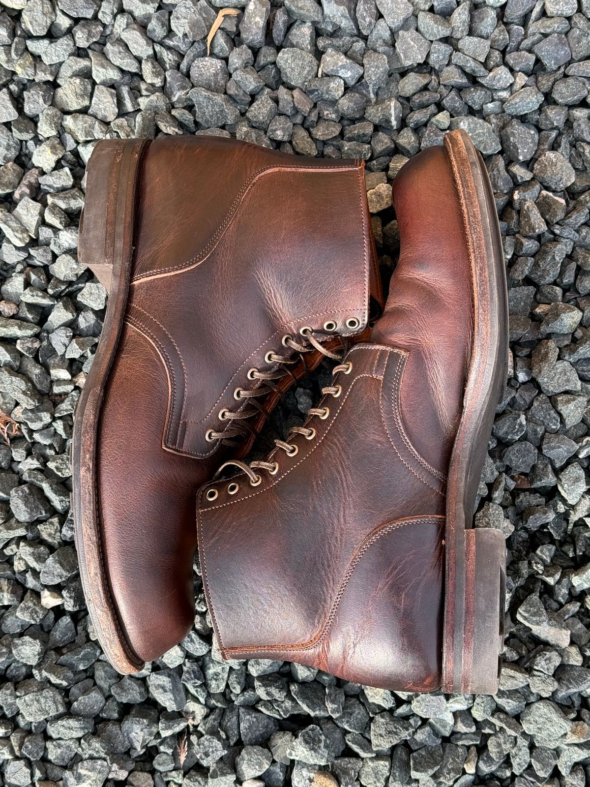 Photo by LewJay on April 1, 2024 of the Viberg Service Boot in C.F. Stead Whiskey Phoenix.