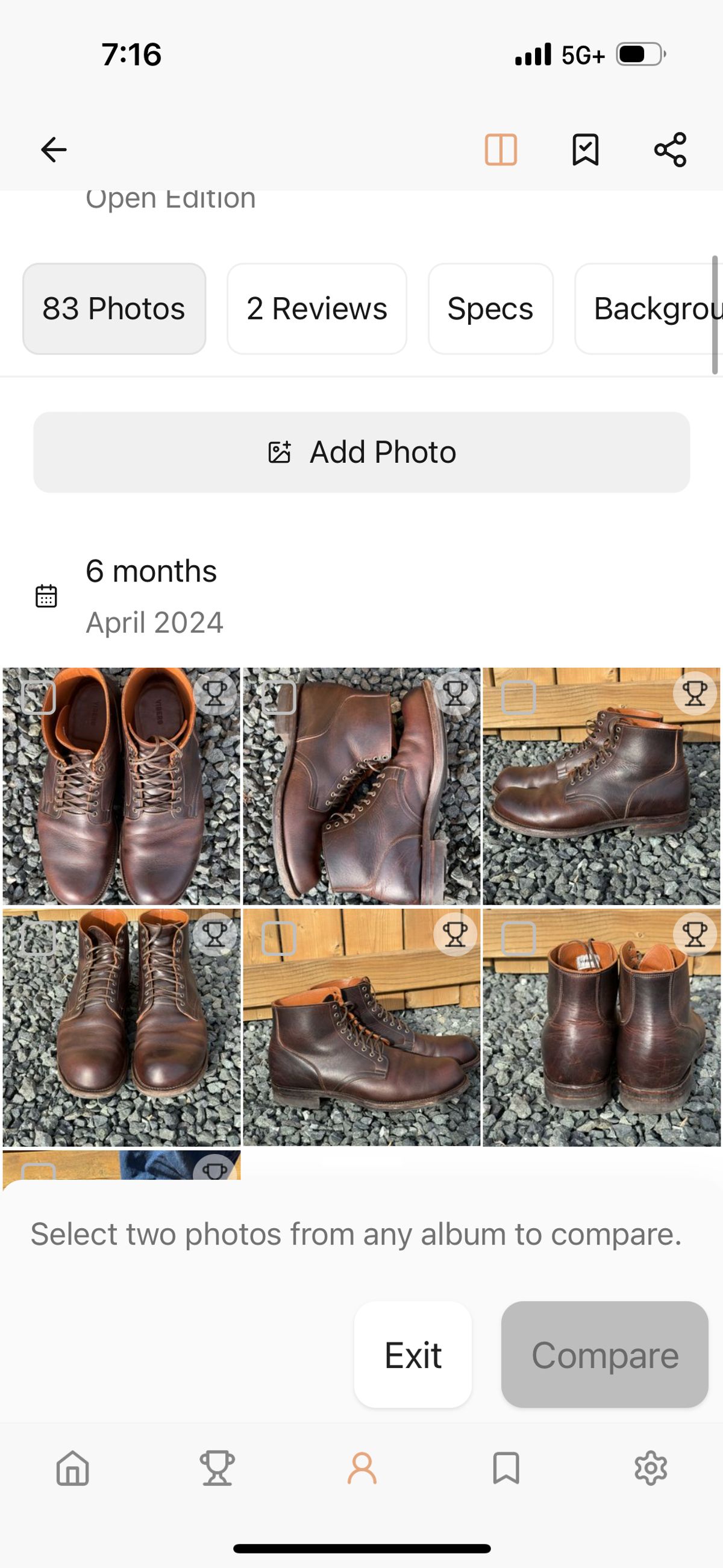 Photo by LewJay on April 17, 2024 of the Viberg Service Boot in C.F. Stead Whiskey Phoenix.