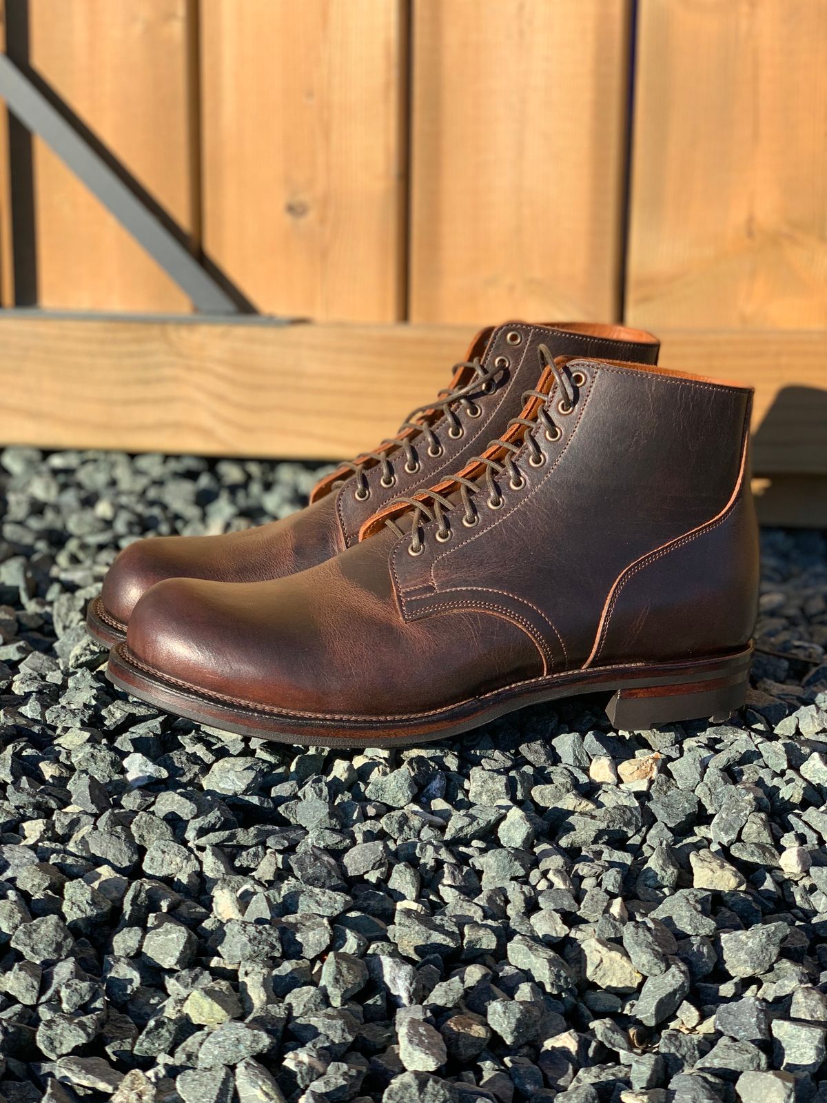 Photo by LewJay on October 1, 2023 of the Viberg Service Boot in C.F. Stead Whiskey Phoenix.