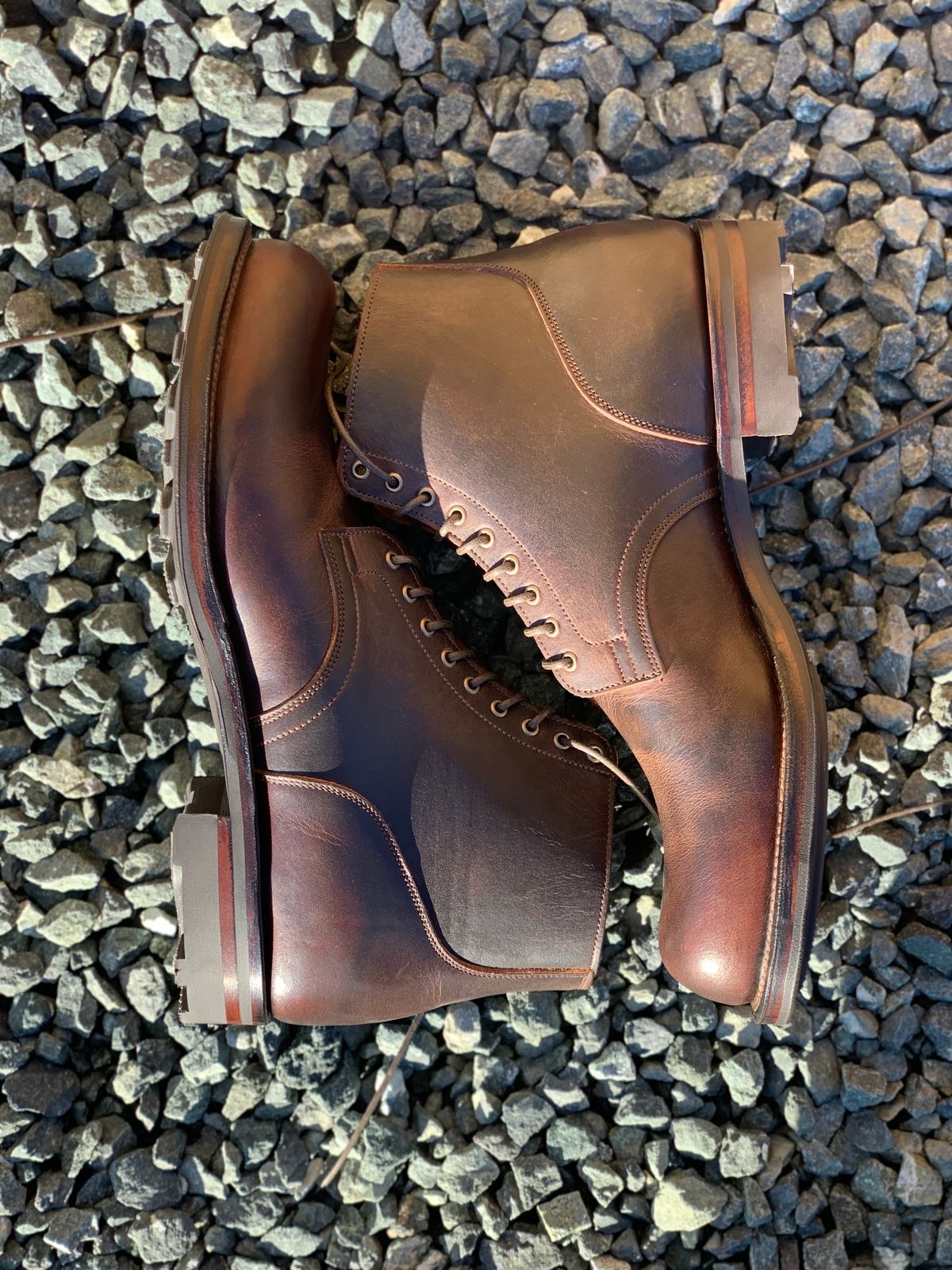 Photo by LewJay on October 1, 2023 of the Viberg Service Boot in C.F. Stead Whiskey Phoenix.