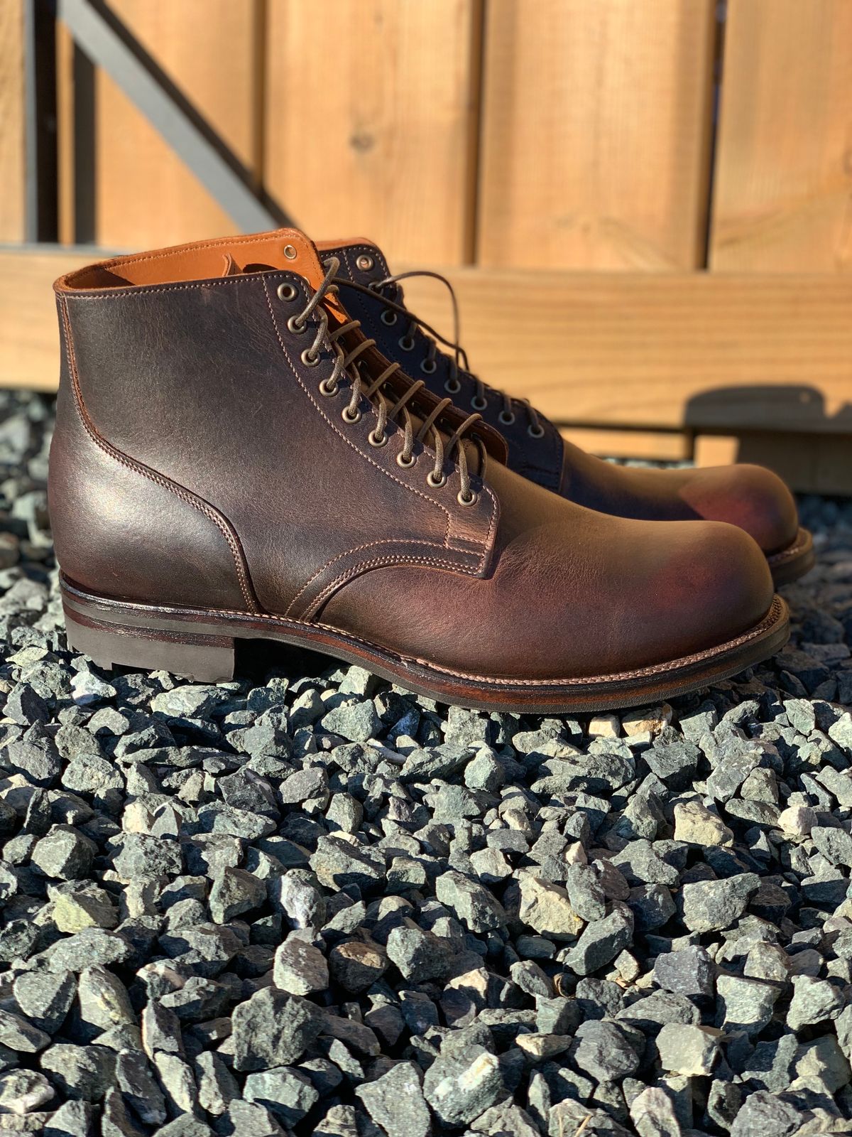 Photo by LewJay on October 1, 2023 of the Viberg Service Boot in C.F. Stead Whiskey Phoenix.