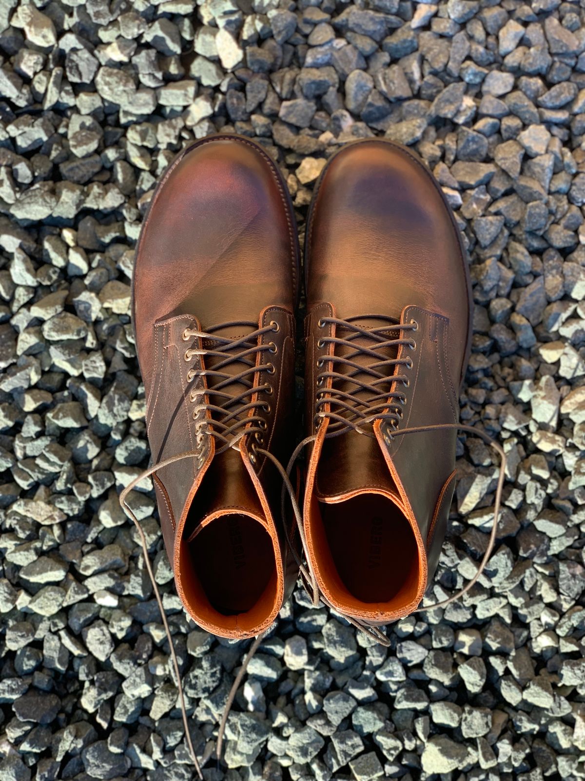 Photo by LewJay on October 1, 2023 of the Viberg Service Boot in C.F. Stead Whiskey Phoenix.